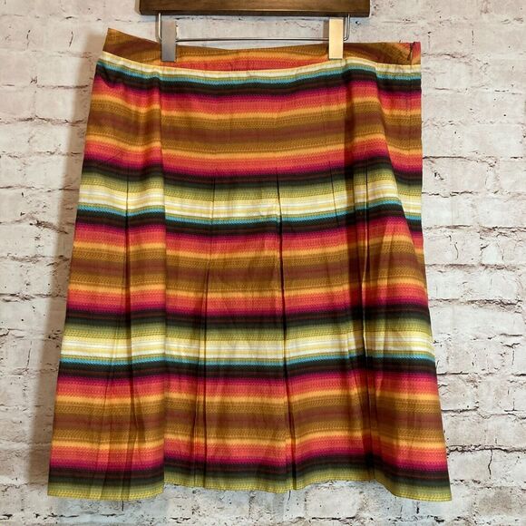 Talbots Skirt Womens 18 Rust Orange Striped Flared Pleat Front Cotton Plus Zip - Picture 1 of 13